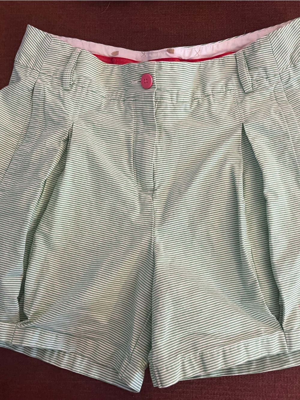 Puma Light Mint Green Striped Women's Shorts with Pink Button